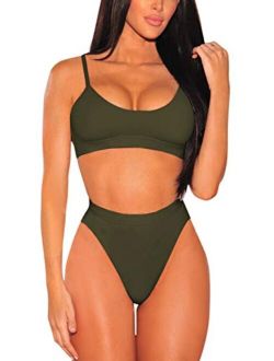Pink Queen Women's Push Up Pad High Cut High Waisted Cheeky Two Piece Swimsuit