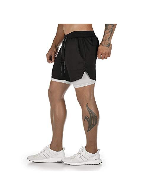Surenow Mens Running Shorts，Workout Running Shorts for Men，2-in-1 Stealth Shorts，7-Inch Gym Yoga Outdoor Sports Shorts