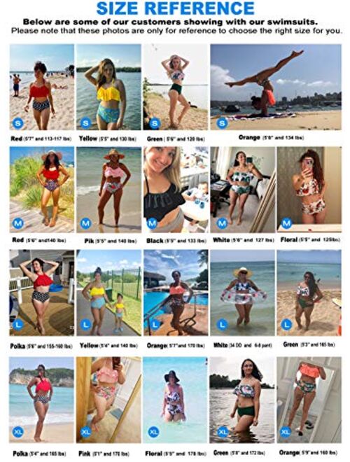 Heat Move Women Retro Flounce High Waisted Bikini Halter Neck Two Piece Swimsuit