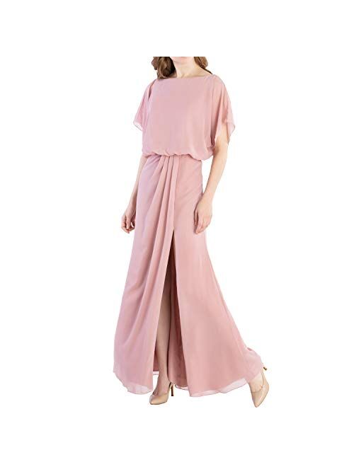 MACloth Boat Neck Flutter Sleeves Long Wedding Party Bridesmaid Dress