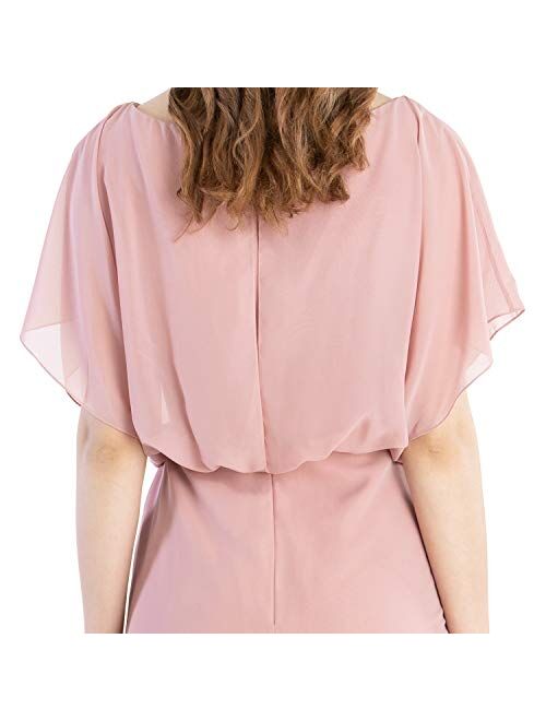 MACloth Boat Neck Flutter Sleeves Long Wedding Party Bridesmaid Dress