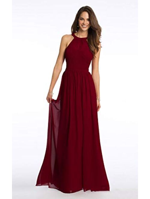 Women's Halter A Line Long Bridesmaid Dress Pleated Chiffon Evening Prom Gown