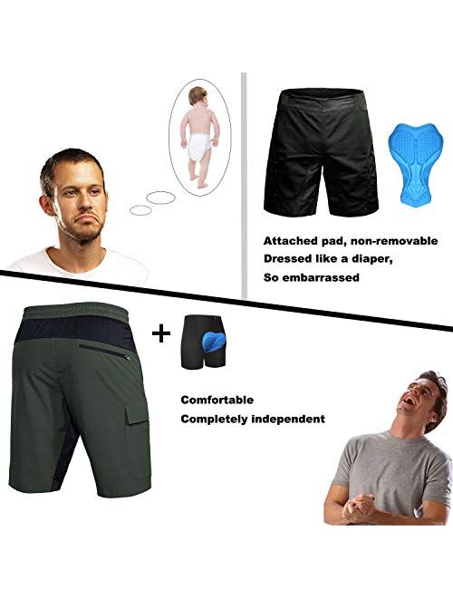 Hiauspor Mens Mountain Bike Shorts Padded MTB Shorts Lightweight Bicycle Cycling Shorts Loose-fit