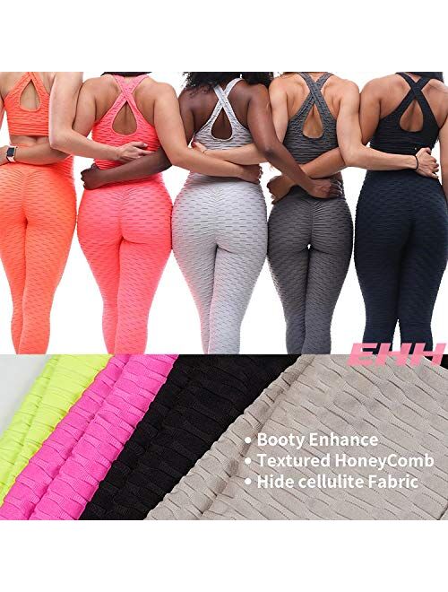 EHH Women's Ruched Butt Lifting High Waist Yoga Pants Tummy Control Stretchy Workout Leggings Textured Booty Tights
