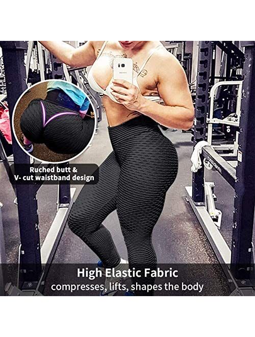 EHH Women's Ruched Butt Lifting High Waist Yoga Pants Tummy Control Stretchy Workout Leggings Textured Booty Tights
