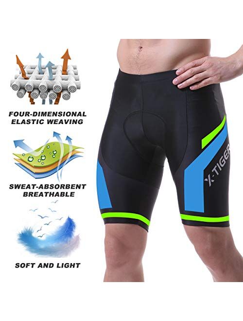 X-TIGER Men's Cycling Shorts with 5D Gel Padded,Long-Distance Road Biking Bicycle Half Pants