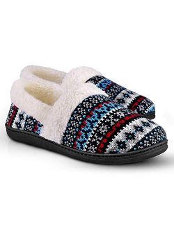 Women's Slip-On Knit Slippers Memory Foam Slippers Fuzzy Wool-Like Plush Fleece Lined House Shoes Indoor/Outdoor Anti-Skid Rubber Sole