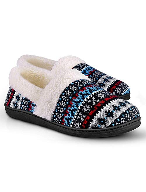 Women's Slip-On Knit Slippers Memory Foam Slippers Fuzzy Wool-Like Plush Fleece Lined House Shoes Indoor/Outdoor Anti-Skid Rubber Sole