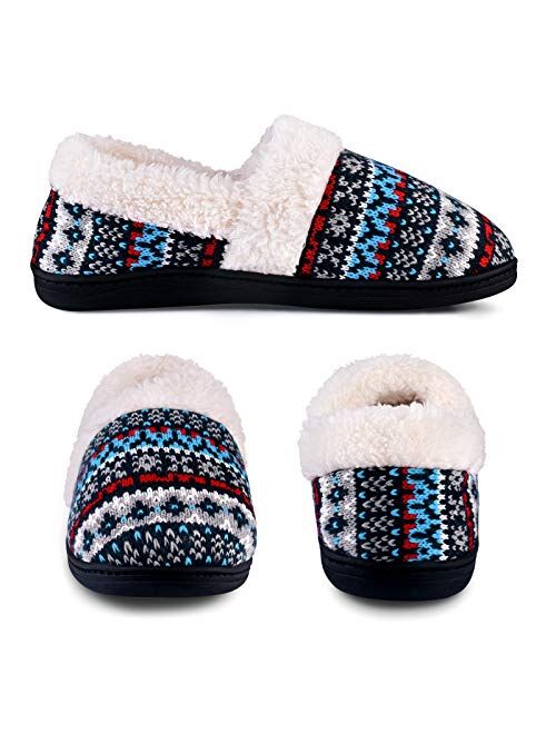 Women's Slip-On Knit Slippers Memory Foam Slippers Fuzzy Wool-Like Plush Fleece Lined House Shoes Indoor/Outdoor Anti-Skid Rubber Sole
