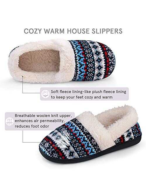 Women's Slip-On Knit Slippers Memory Foam Slippers Fuzzy Wool-Like Plush Fleece Lined House Shoes Indoor/Outdoor Anti-Skid Rubber Sole