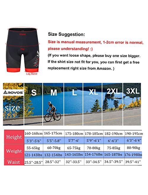 ROVOS Men's Cycling Shorts 3D Gel Padded Bike Shorts Cycling Shorts Bicycle Biking Shorts Riding Pants Tights Men UPF 50+