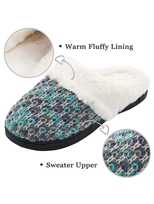 DL Knit Women's Memory Foam House Slippers Slip On,Comfy Warm Winter Fur Lined Slippers for Women Indoor, Soft Fluffy Cozy Woman Home Houseshoes Bedroom Slippers Non-Slip