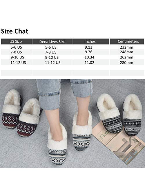 DL Women's Comfy House Slippers with Faux Fur Lining, Memory Foam Slip on House Shoes Nordic with Indoor Outdoor Anti-Skid Rubber Sole
