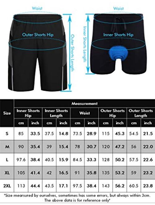 COOrun Men's Padded Mountain Bike Shorts Loose Cycling MTB Shorts with Zip Pockets Lightweight Reflective Biking Shorts