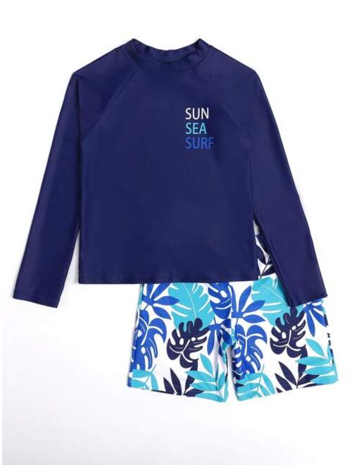 Shein Boys Tropical & Letter Graphic Swimsuit