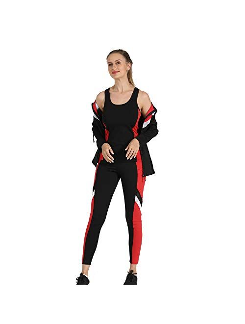 Active Wear Sets-Workout Clothes Gym Wear Track Suits Jacket Pants 3 Pieces Set