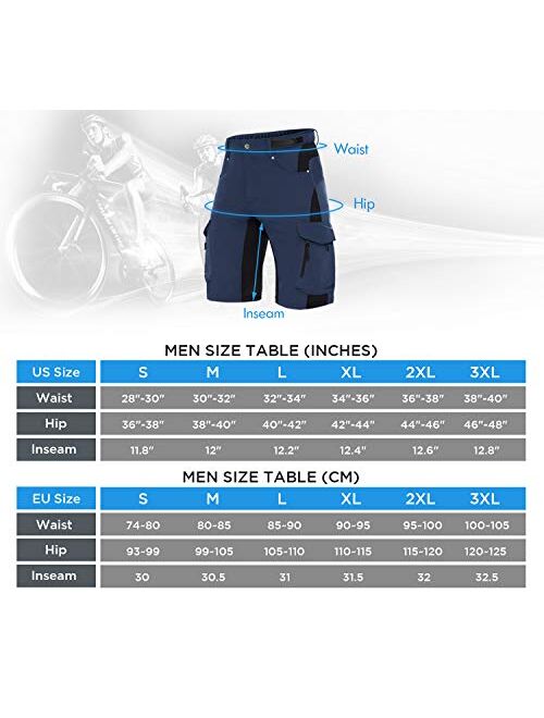 Wespornow Men's-Mountain-Bike-Shorts Padded MTB Shorts with 6 Pockets