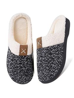 Women's Memory Foam House Slippers Comfort Wool-Like Plush Fleece Lined House Shoes for Indoor & Outdoor