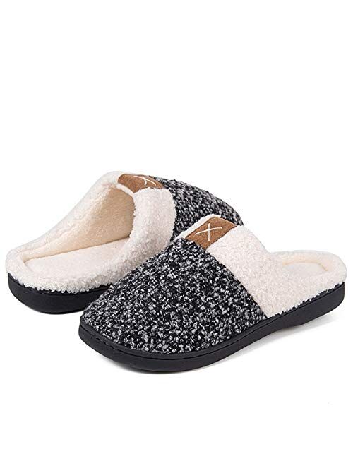 Women's Memory Foam House Slippers Comfort Wool-Like Plush Fleece Lined House Shoes for Indoor & Outdoor