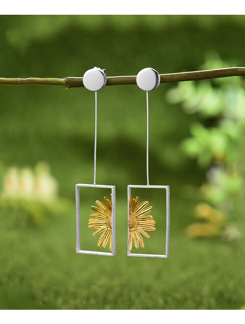 Sterling Silver & 18k Gold-Plated Half-Daisy Square Drop Earrings
