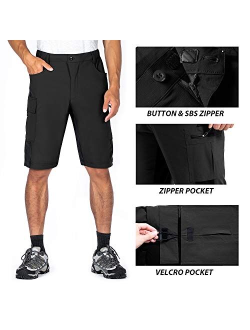 Gouxry Mens MTB Shorts Elastic Cycling Shorts Breathable Quick-Drying Mountain Bike Trousers with 5 Zip Pockets 