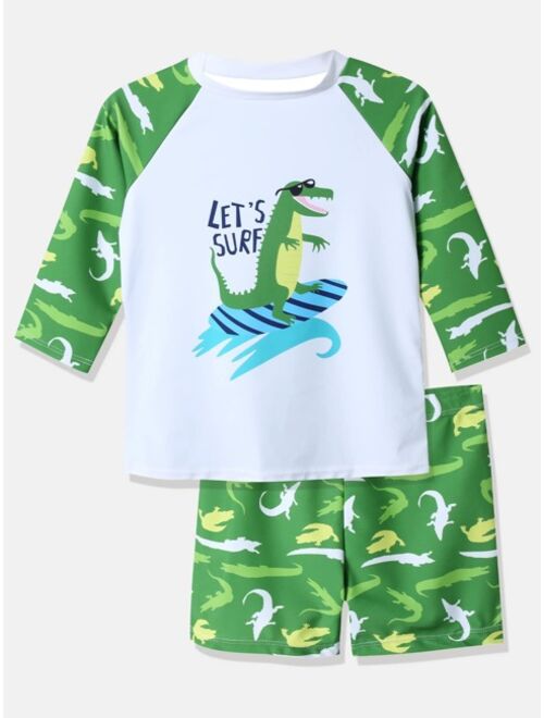 Shein Boys Crocodile Print Two Piece Swimsuit