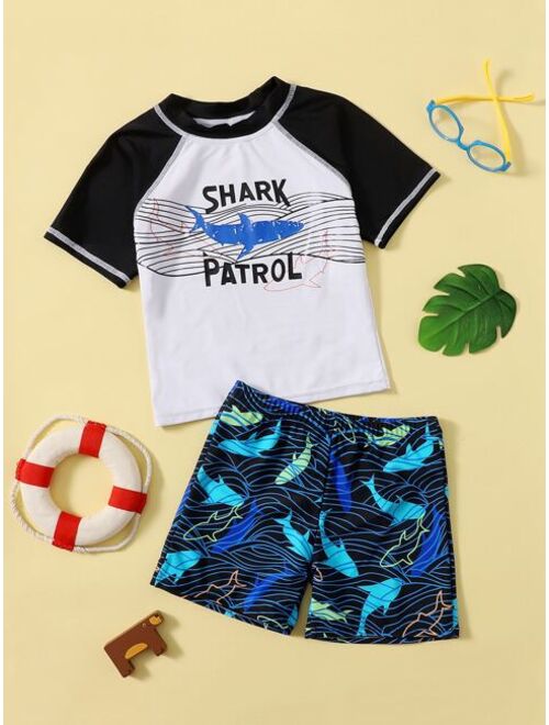 Shein Boys Shark Print Two Piece Swimsuit