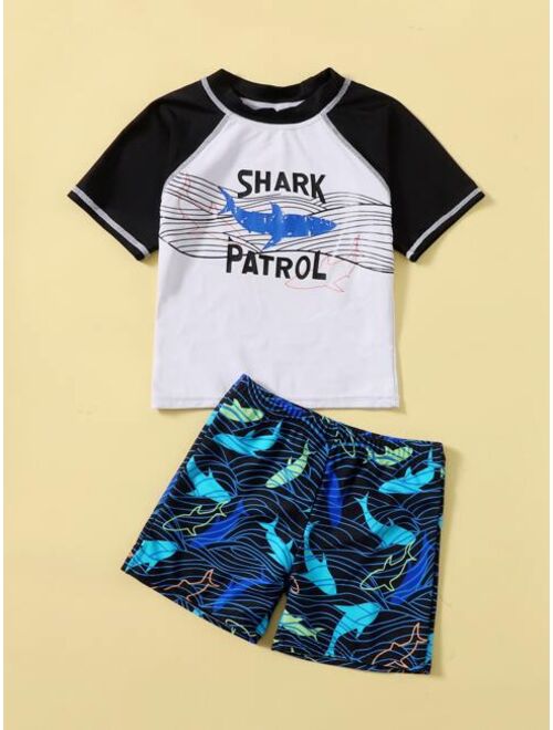 Shein Boys Shark Print Two Piece Swimsuit