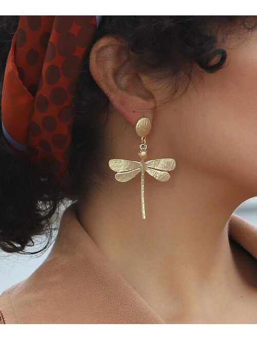 14k Gold-Plated Dragonfly Drop Earrings