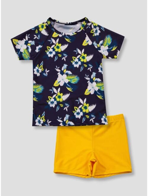 Shein Boys Floral Pattern Shorts Swimsuit
