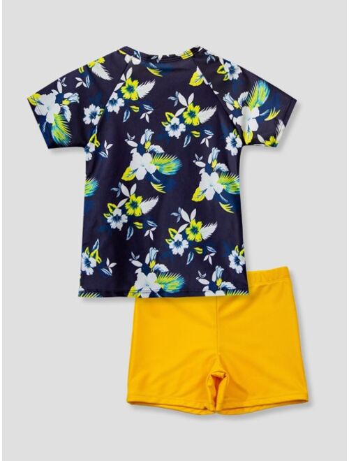Shein Boys Floral Pattern Shorts Swimsuit