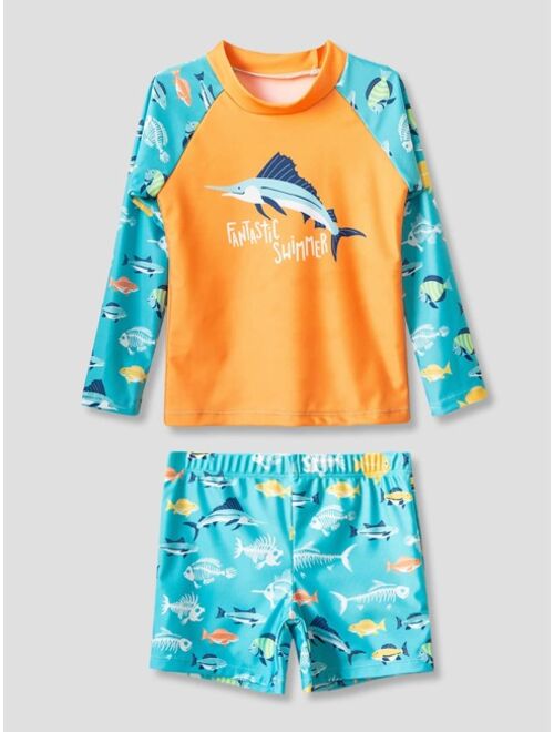 Shein Boys Cartoon Fish Two Piece Swimsuit