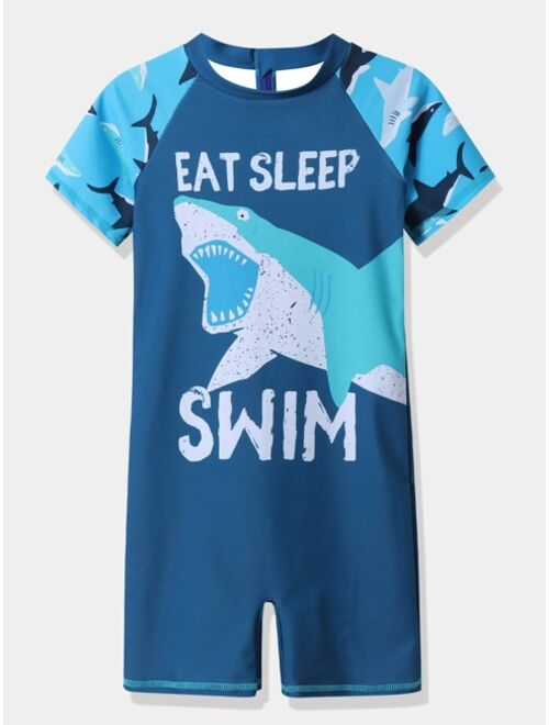 Shein Boys Shark & Letter Graphic One Piece Swimsuit
