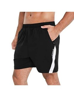 EZRUN Men's Workout Shorts 5'' Athletic Running Shorts Quick Dry with Liner Zipper Pockets for Gym,Training