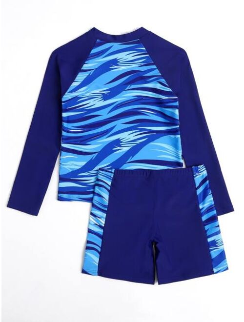 Shein Boys Graphic Long Sleeves Two Piece Swimsuit