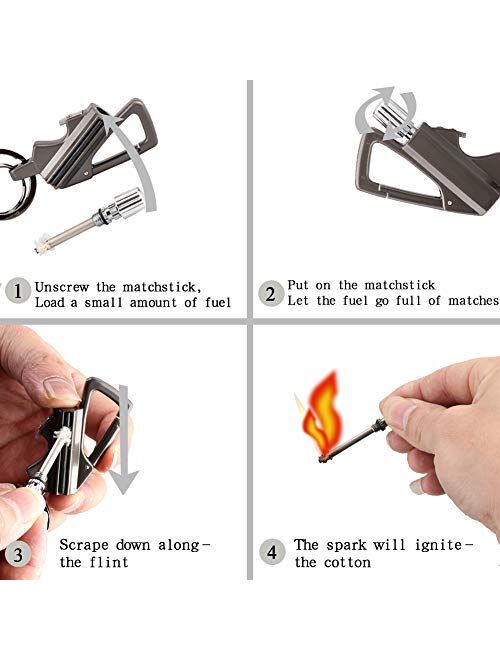 XIFEI Keychain Bottle Opener and Matchstick Fire Starter Great Kerosene Refillable Keychain Lighter