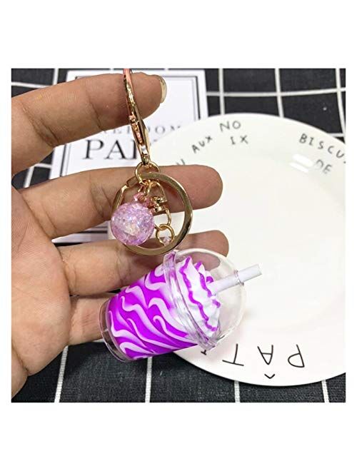 Fangzwl Keychain Pendant Creative Unique Key Chains Personality Resin Sundae Cup keyrings for Girl Funny Party Jewelry (Color : Pink)