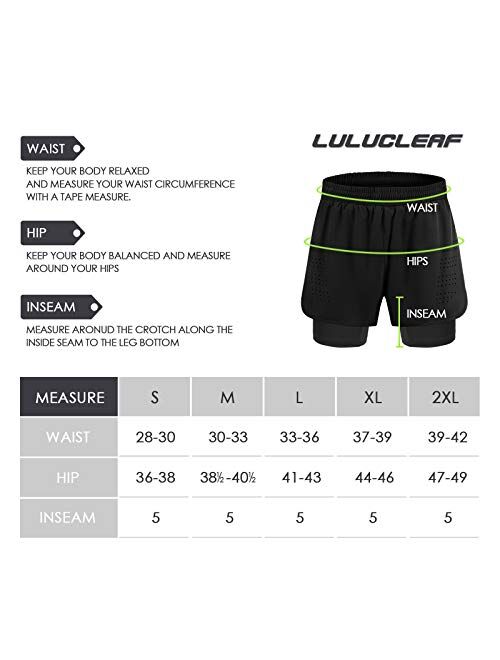 Lulucleaf Men's 2 in 1 Running Shorts Lightweight Workout Athletic Gym 5" Short with Phone Pockets