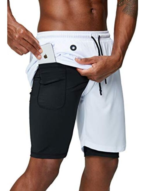 Pinkbomb Men's 2 in 1 Running Shorts Gym Workout Quick Dry Mens Shorts with Phone Pocket