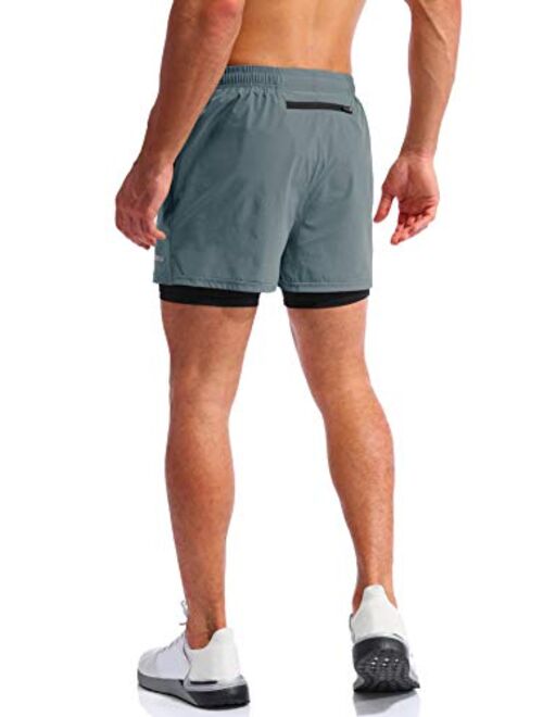 Pudolla Men’s 2 in 1 Running Shorts 5" Quick Dry Gym Athletic Workout Shorts for Men with Phone Pockets