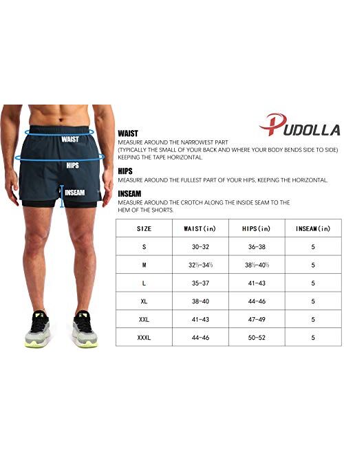 Pudolla Men’s 2 in 1 Running Shorts 5" Quick Dry Gym Athletic Workout Shorts for Men with Phone Pockets