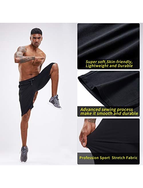 YAWHO Men's Workout Running Shorts Sports Fitness Gym Training Quick Dry Athletic Performance Shorts with Zip Pockets