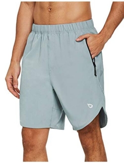 Men's 8" Athletic Running Shorts Workout Quick Dry Zip Pockets Gym Short Unlined UPF 50