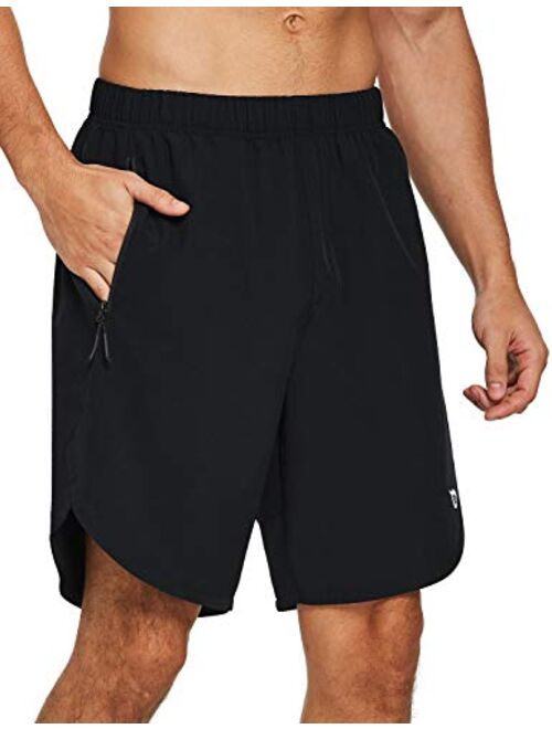 BALEAF Men's 8" Athletic Running Shorts Workout Quick Dry Zip Pockets Gym Short Unlined UPF 50+