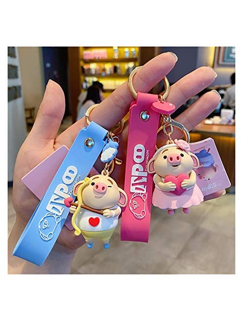 Fangzwl Keychain Pendant Cartoon Keychains Accessories Female Cute Pig Key Chains Simple Couples Car Pendant Key Rings (Color : 2)