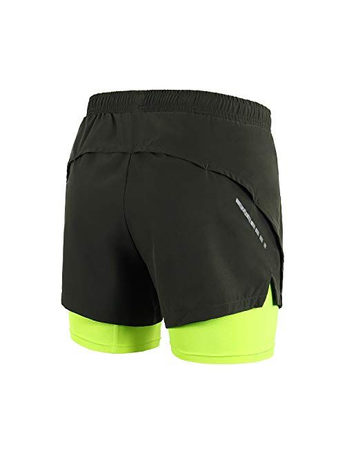 ARSUXEO Men's 2 in 1 Running Shorts Breathable Zipper Pocket B202