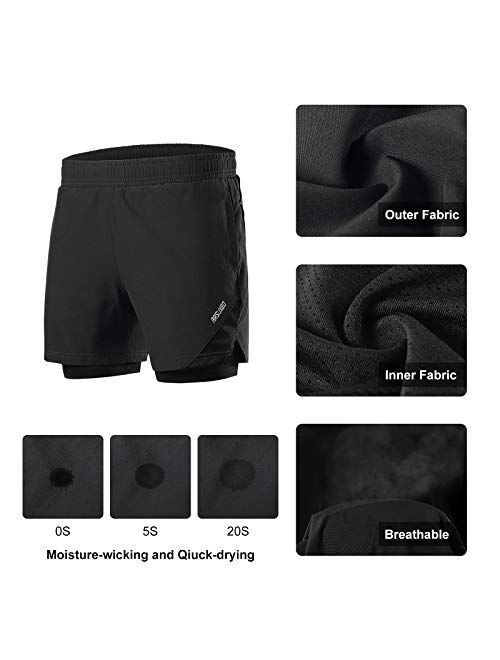 ARSUXEO 2 in 1 Running Shorts for Men 5 Inch with Liner and Phone Pocket Drying Fast Athletic Workout Shorts