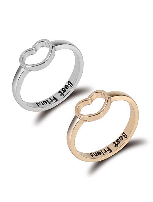 Infinity Love Heart Rings Set for Friendship Geometric hollow peach Heart Engraved Letter Index Finger Rings for Women Girls Graduation Gift 2Pcs/set