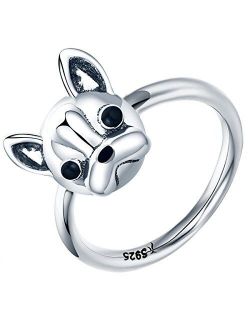 Presentski Bulldog Sterling Siver Ring Cute Birthday Gift for Girls and Mother's Day