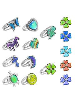 Hifot Adjustable Mood Rings Set 10pcs, Unicorn Butterfly Dinosaur Color Changing Mood Ring for Women Men Girl, Birthday Party Favors and Party Bag Fillers